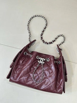 Chanel AS5631 Mini Hobo Shiny Crumpled Calfskin & Silver-Tone Metal Dark Burgundy - Default Title - View 2
