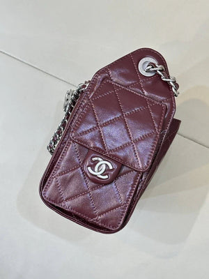 Chanel AS5631 Mini Hobo Shiny Crumpled Calfskin & Silver-Tone Metal Dark Burgundy - Default Title - View 6