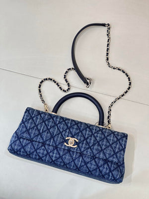 Chanel AS6091 Maxi Flap Bag with Top Handle Denim Blue & Gold-Tone Metal - Default Title - View 2