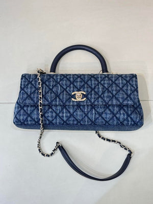 Chanel AS6091 Maxi Flap Bag with Top Handle Denim Blue & Gold-Tone Metal - Default Title - View 3