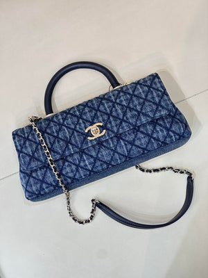 Chanel AS6091 Maxi Flap Bag with Top Handle Denim Blue & Gold-Tone Metal - Default Title - View 4