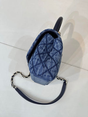 Chanel AS6091 Maxi Flap Bag with Top Handle Denim Blue & Gold-Tone Metal - Default Title - View 6