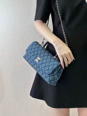 Chanel AS6091 Maxi Flap Bag with Top Handle Denim Blue & Gold-Tone Metal - Default Title - View 15