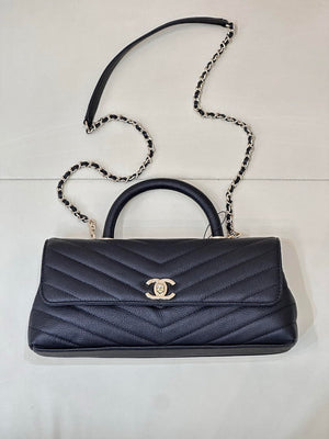 Chanel AS6091 Maxi Flap Bag with Top Handle Goatskin & Gold-Tone Metal Black V-shaped - Default Title - View 1