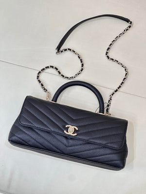 Chanel AS6091 Maxi Flap Bag with Top Handle Goatskin & Gold-Tone Metal Black V-shaped - Default Title - View 2