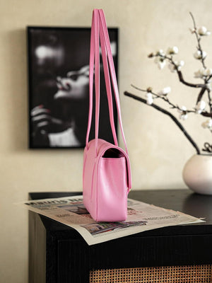 Chanel AS6130 Small Flap Bag Grained Shiny Calfskin & Gold-Tone Metal Hot Pink - Default Title - View 3