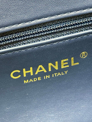 Chanel AS6130 Small Flap Bag Grained Shiny Calfskin & Gold-Tone Metal Navy Blue - Default Title - View 9