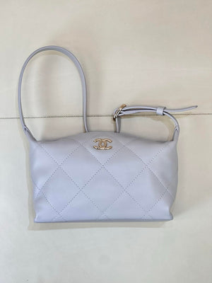Chanel AS6138 Hobo Handbag Shiny Lambskin & Gold-Tone Metal Light Purple - Default Title - View 1