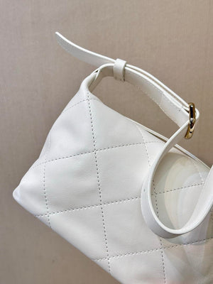 Chanel AS6138 Hobo Handbag Shiny Lambskin & Gold-Tone Metal White - Default Title - View 11
