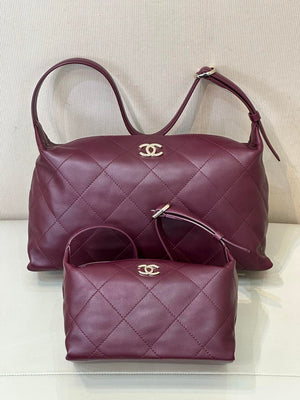 Chanel AS6139 Large Hobo Handbag Shiny Lambskin & Gold-Tone Metal Red - Default Title - View 12