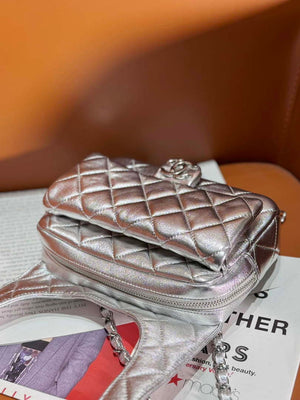 Chanel Backpack Metallic Lambskin & Silver-Tone Metal AS4621 Silver - Default Title - View 4