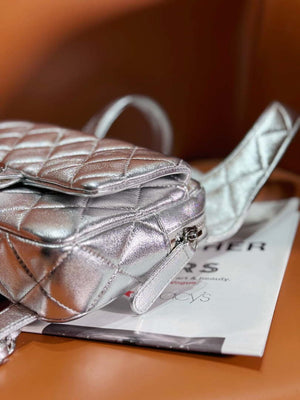 Chanel Backpack Metallic Lambskin & Silver-Tone Metal AS4621 Silver - Default Title - View 7