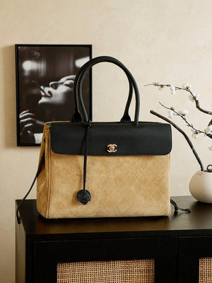 Chanel Boston Shopping Bag With Handel Suede Calfskin & Gold-Tone Metal A66983 Dark Beige - Default Title - View 1