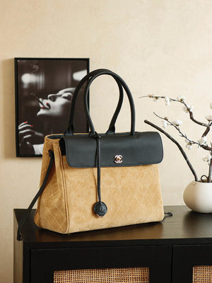 Chanel Boston Shopping Bag With Handel Suede Calfskin & Gold-Tone Metal A66983 Dark Beige - Default Title - View 2