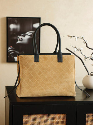 Chanel Boston Shopping Bag With Handel Suede Calfskin & Gold-Tone Metal A66983 Dark Beige - Default Title - View 3