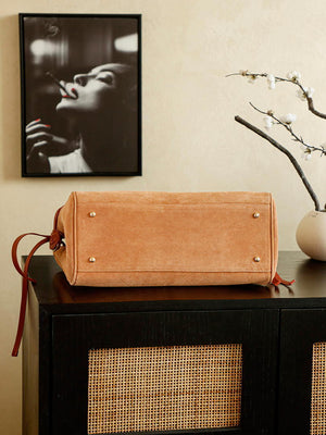 Chanel Boston Shopping Bag With Handel Suede Calfskin & Gold-Tone Metal A66983 Brown Red - Default Title - View 5