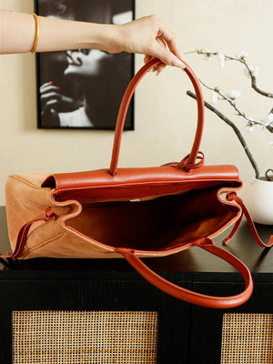 Chanel Boston Shopping Bag With Handel Suede Calfskin & Gold-Tone Metal A66983 Brown Red - Default Title - View 6