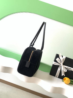 Chanel Large Bowling Bag With Handel Suede Calfskin & Gold-Tone Metal AS6211 Black - Default Title - View 2