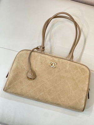 Chanel Large Bowling Bag With Handel Suede Calfskin & Gold-Tone Metal AS6211 Dark Beige - Default Title - View 1