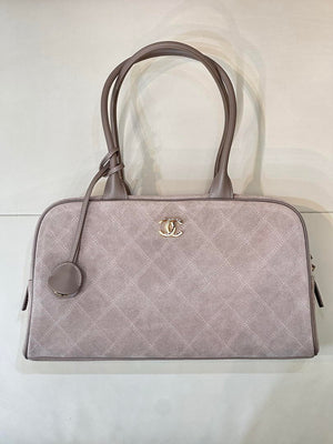 Chanel Large Bowling Bag With Handel Suede Calfskin & Gold-Tone Metal AS6211 Gray - Default Title - View 10