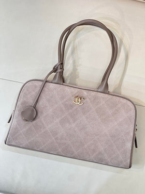 Chanel Large Bowling Bag With Handel Suede Calfskin & Gold-Tone Metal AS6211 Gray - Default Title - View 1