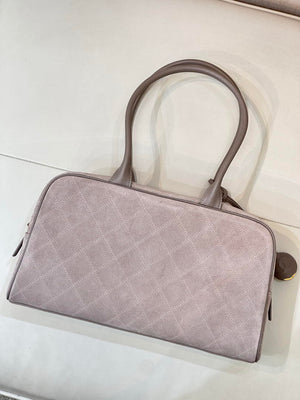 Chanel Large Bowling Bag With Handel Suede Calfskin & Gold-Tone Metal AS6211 Gray - Default Title - View 7