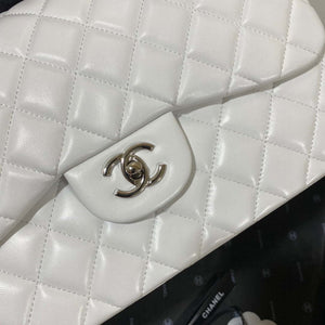 Chanel CF A01113 Classic Flap Bag in White Lambskin Silver - Default Title - View 3