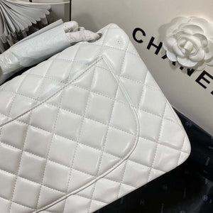 Chanel CF A01113 Classic Flap Bag in White Lambskin Silver - Default Title - View 5