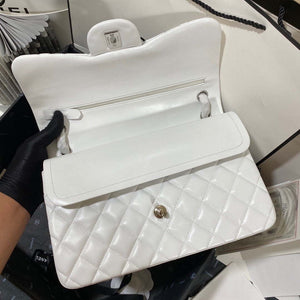 Chanel CF A01113 Classic Flap Bag in White Lambskin Silver - Default Title - View 7