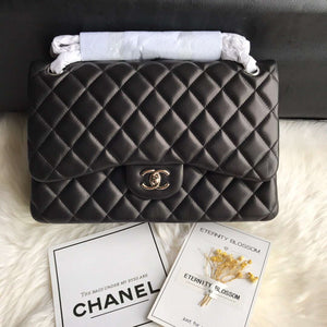 Chanel CF A01113 Jumbo Classic Flap Bag in Black Lambskin Silver - Default Title - View 1