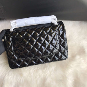 Chanel CF A01113 Jumbo Classic Flap Bag in Black Patent leather Silver - Default Title - View 3