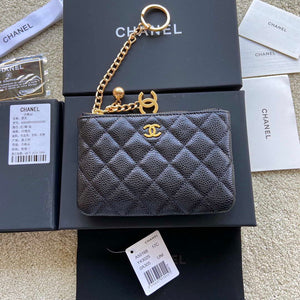Chanel Classic Card Holder Zipper Grained shiny Calfskin A50168 Black Gold - Default Title - View 1