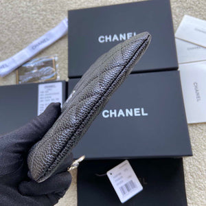 Chanel Classic Card Holder Zipper Grained shiny Calfskin A50168 Black Silver - Default Title - View 2
