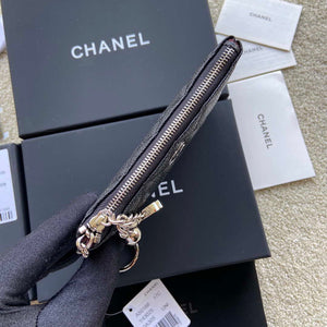 Chanel Classic Card Holder Zipper Grained shiny Calfskin A50168 Black Silver - Default Title - View 4