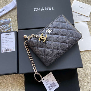 Chanel Classic Card Holder Zipper Grained shiny Calfskin A50168 Black Silver - Default Title - View 7