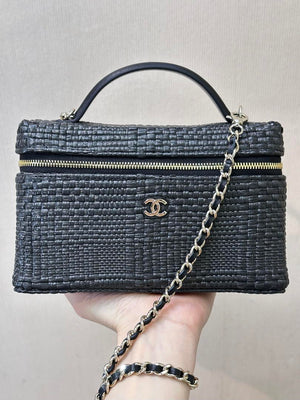 Chanel Classic Vanity with Chain Braided Raffia & Gold-Tone Metal AP4385 Black - Default Title - View 4