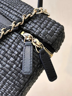 Chanel Classic Vanity with Chain Braided Raffia & Gold-Tone Metal AP4385 Black - Default Title - View 9