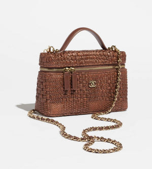 Chanel Classic Vanity with Chain Braided Raffia & Gold-Tone Metal AP4385 Brown - Default Title - View 1