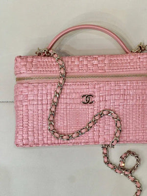 Chanel Classic Vanity with Chain Braided Raffia & Gold-Tone Metal AP4385 Pink - Default Title - View 6