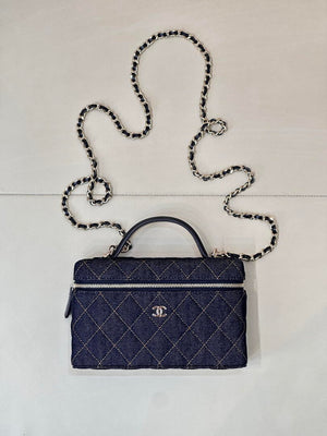 Chanel Classic Vanity with Chain Denim & Gold-Tone Metal AP4385 Dark Blue & Orange - Default Title - View 1