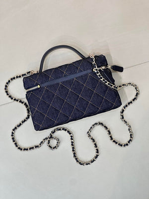 Chanel Classic Vanity with Chain Denim & Gold-Tone Metal AP4385 Dark Blue & Orange - Default Title - View 8