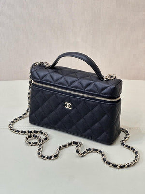 Chanel Classic Vanity with Chain Grained Shiny Calfskin & Gold-Tone Metal AP4385 Black - Default Title - View 8