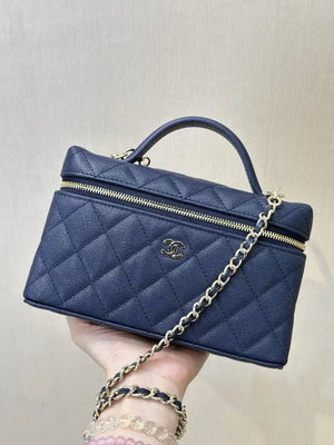 Chanel Classic Vanity with Chain Grained Shiny Calfskin & Gold-Tone Metal AP4385 Navy Blue - Default Title - View 4