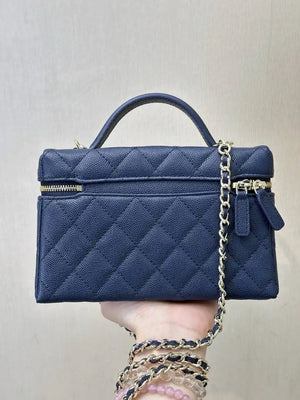 Chanel Classic Vanity with Chain Grained Shiny Calfskin & Gold-Tone Metal AP4385 Navy Blue - Default Title - View 7