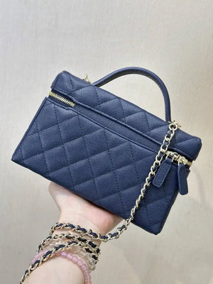 Chanel Classic Vanity with Chain Grained Shiny Calfskin & Gold-Tone Metal AP4385 Navy Blue - Default Title - View 8