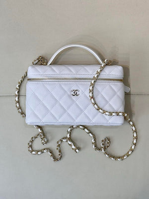 Chanel Classic Vanity with Chain Grained Shiny Calfskin & Gold-Tone Metal AP4385 White - Default Title - View 3