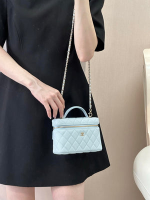 Chanel Classic Vanity with Chain Grained Shiny Calfskin & Gold-Tone Metal AP4385 Blue - Default Title - View 3