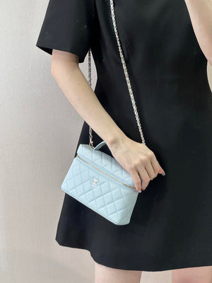 Chanel Classic Vanity with Chain Grained Shiny Calfskin & Gold-Tone Metal AP4385 Blue - Default Title - View 6