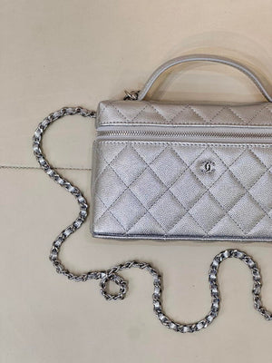 Chanel Classic Vanity with Chain Grained Shiny Calfskin & Gold-Tone Metal AP4385 Silver - Default Title - View 3