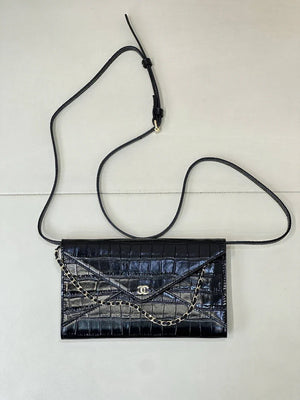 Chanel Clutch with Chain Crocodile Embossed Calfskin AP5233 Black - Default Title - View 1